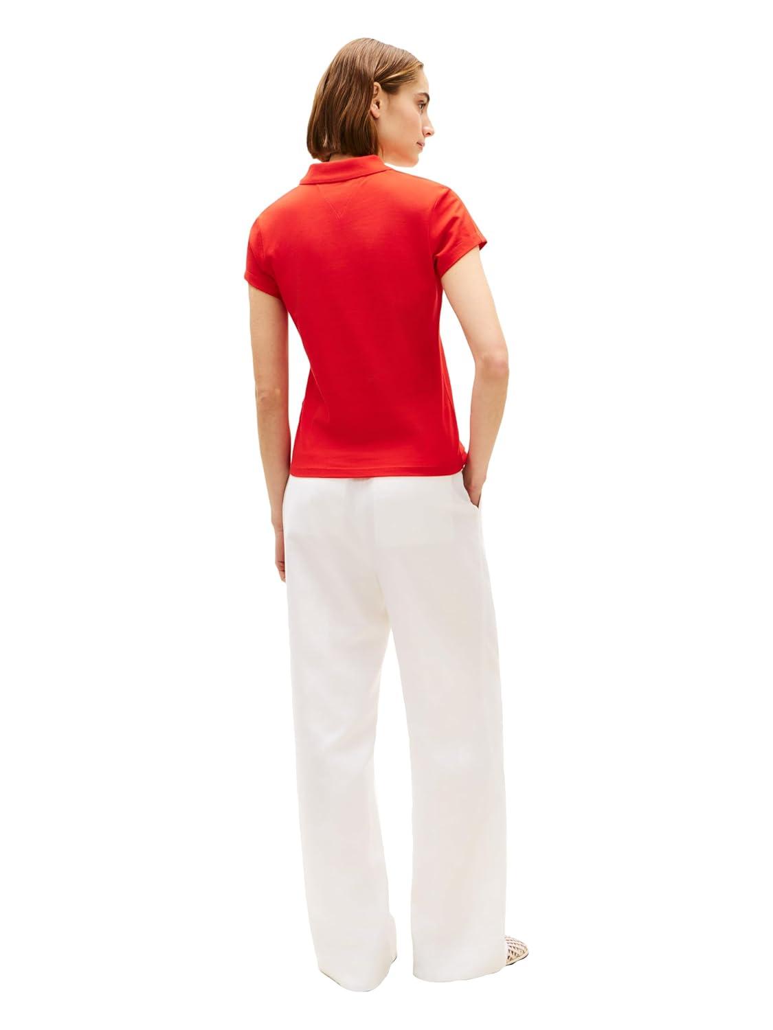 imageTommy Hilfiger Womens Cotton Pique Short Sleeve Polo Shirt in Slim Fit with Stretch and Monogram LogoFireworks