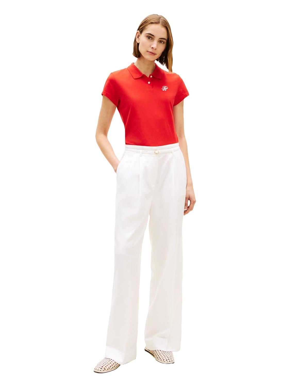 imageTommy Hilfiger Womens Cotton Pique Short Sleeve Polo Shirt in Slim Fit with Stretch and Monogram LogoFireworks