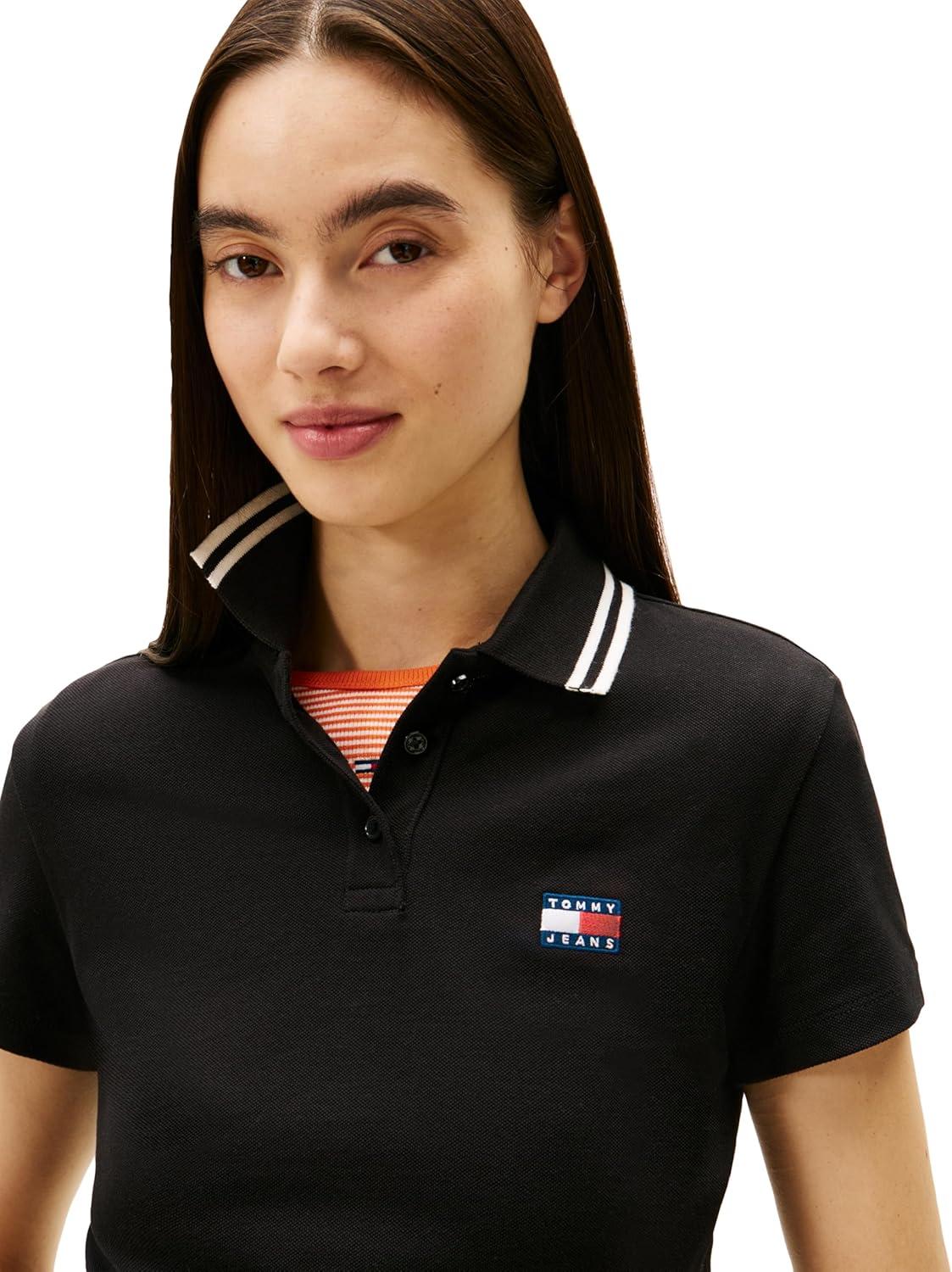 imageTommy Jeans Womens Lightweight Cotton Short Sleeve Polo with Embroidered Badge LogoBlack