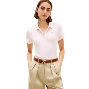 Tommy Hilfiger Womens Cotton Pique Short Sleeve Polo Shirt in Classic Fit with Stretch(Gingham Check Light Pink)