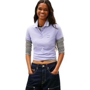 Tommy Jeans Womens Lightweight Cotton Short Sleeve Polo with Embroidered Badge Logo(Periwinkle Dusk)