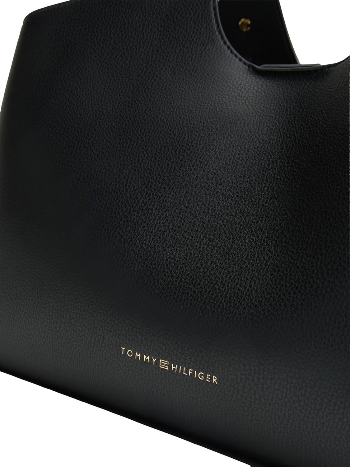 imageTommy Hilfiger Womens Large Logo Satchel Bag With Removable Crossbody StrapBlack
