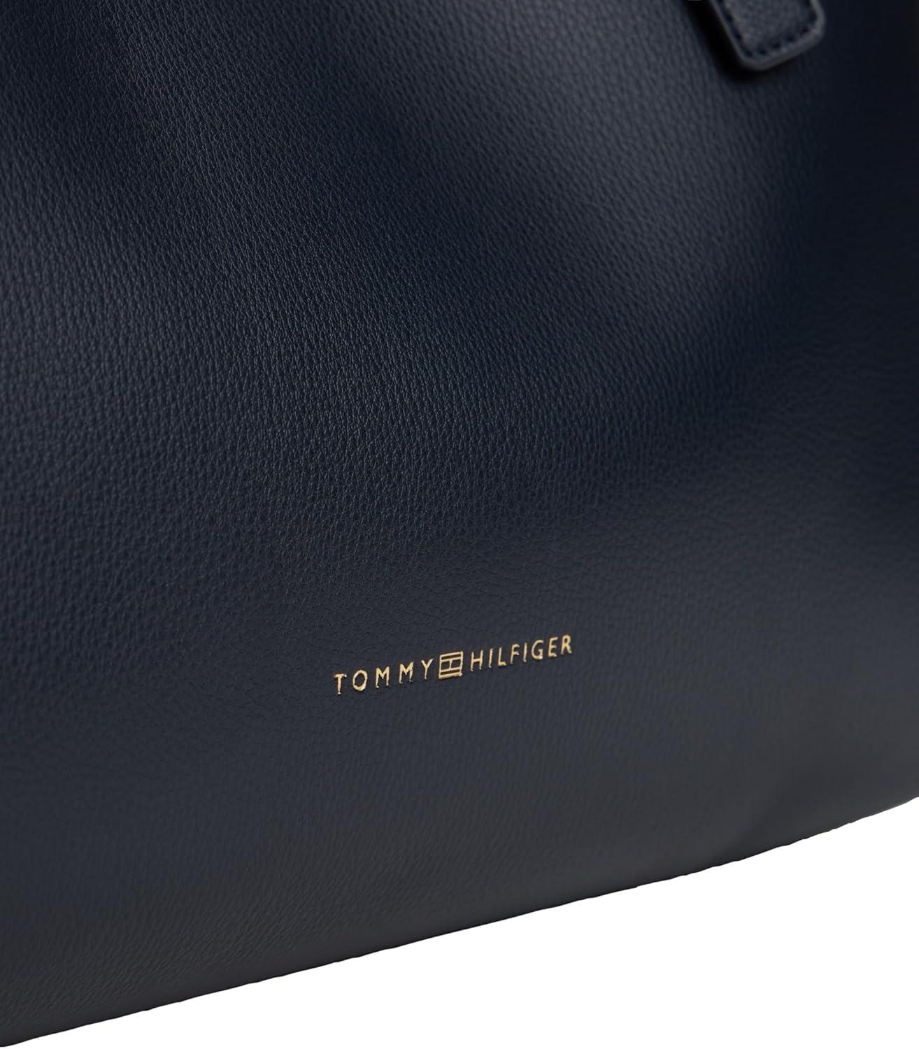 imageTommy Hilfiger Womens Large Logo Satchel Bag With Removable Crossbody StrapSpace Blue