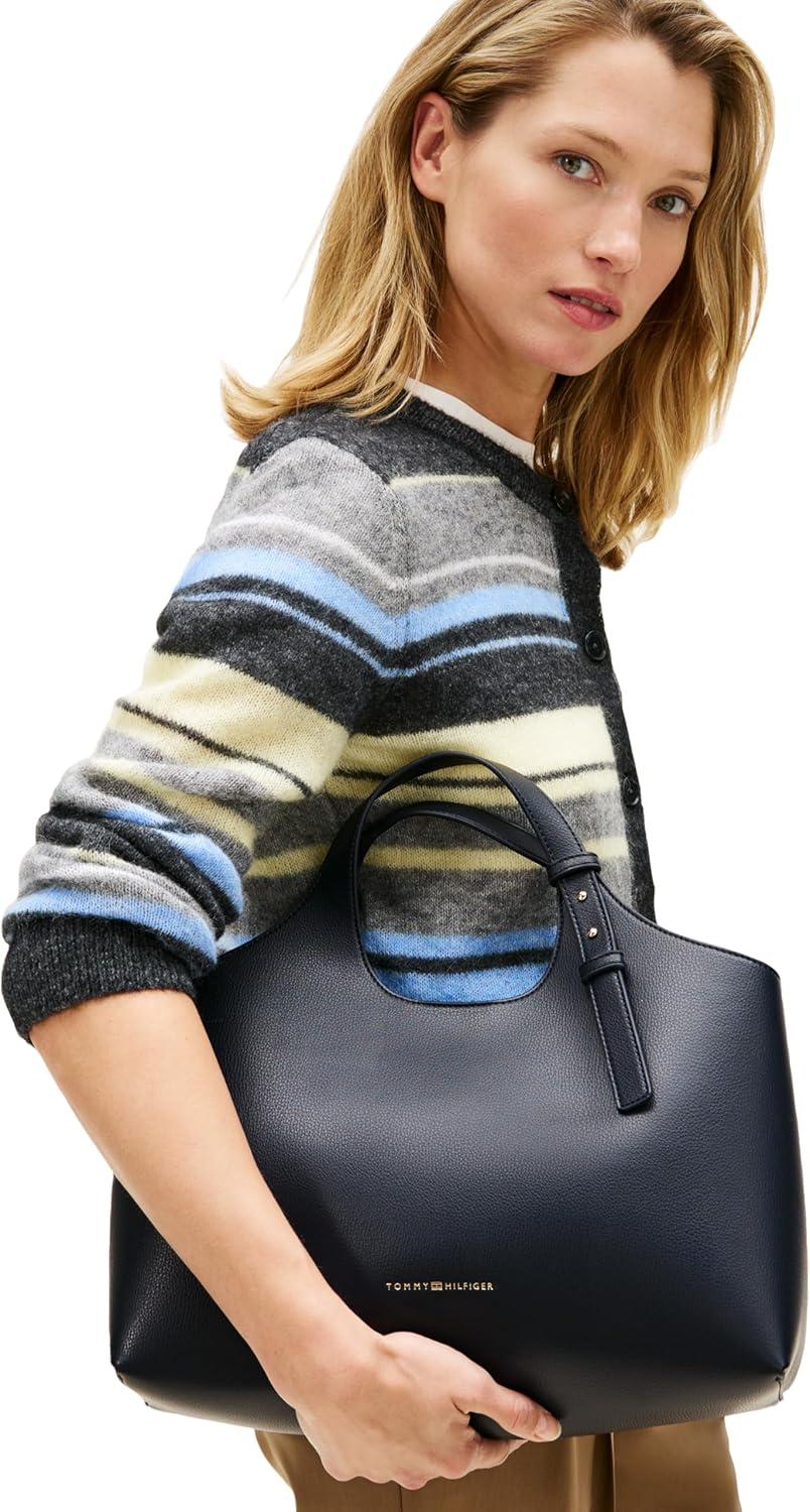 imageTommy Hilfiger Womens Large Logo Satchel Bag With Removable Crossbody StrapSpace Blue
