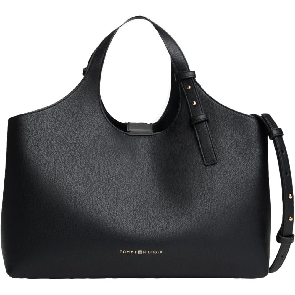 imageTommy Hilfiger Womens Large Logo Satchel Bag With Removable Crossbody StrapBlack