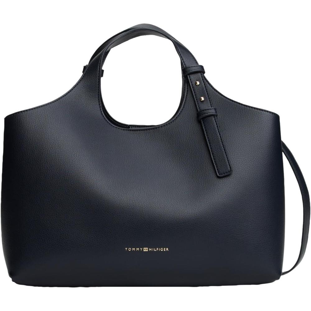 imageTommy Hilfiger Womens Large Logo Satchel Bag With Removable Crossbody StrapSpace Blue