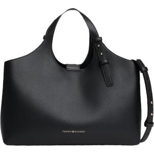 Tommy Hilfiger Women’s Large Logo Satchel Bag With Removable Crossbody Strap(Black)
