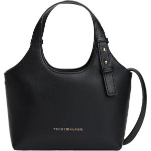 Tommy Hilfiger womens Logo Mini Tote Bag With Removable Crossbody Strap(Black)
