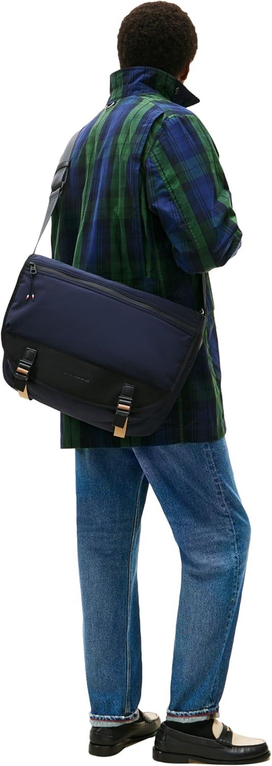 imageTommy Hilfiger mens Lightweight Messenger Laptop Bag With Buckle and Adjustable StrapSpace Blue