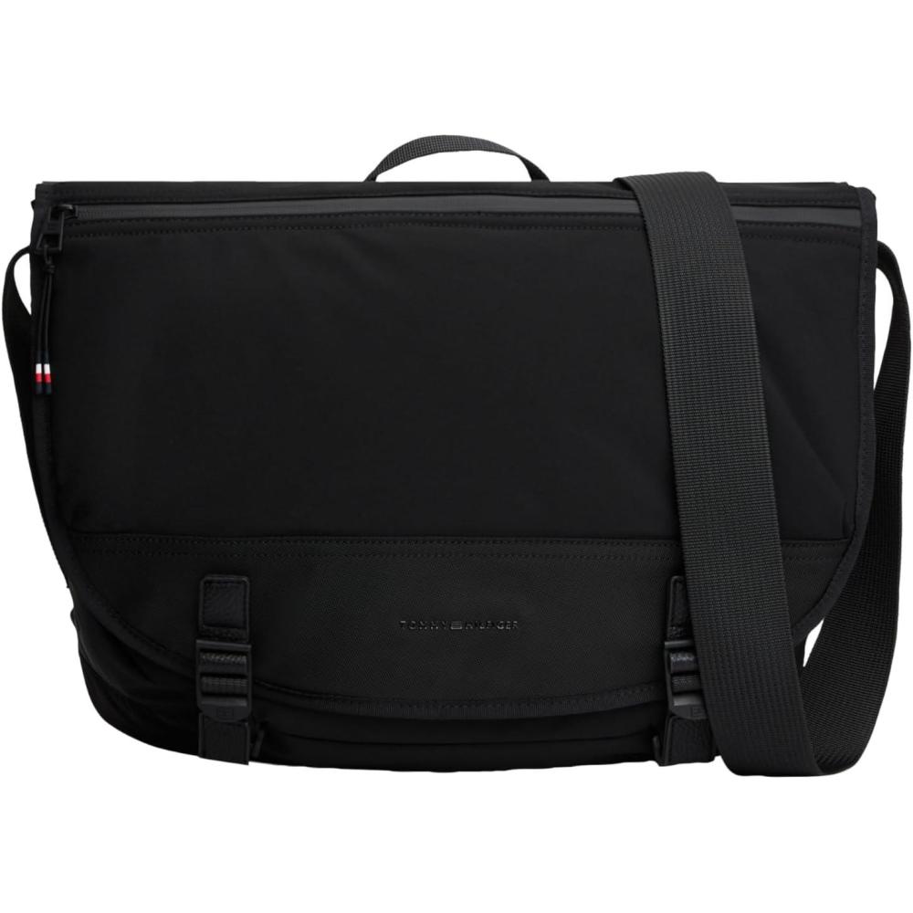 imageTommy Hilfiger mens Lightweight Messenger Laptop Bag With Buckle and Adjustable StrapBlack