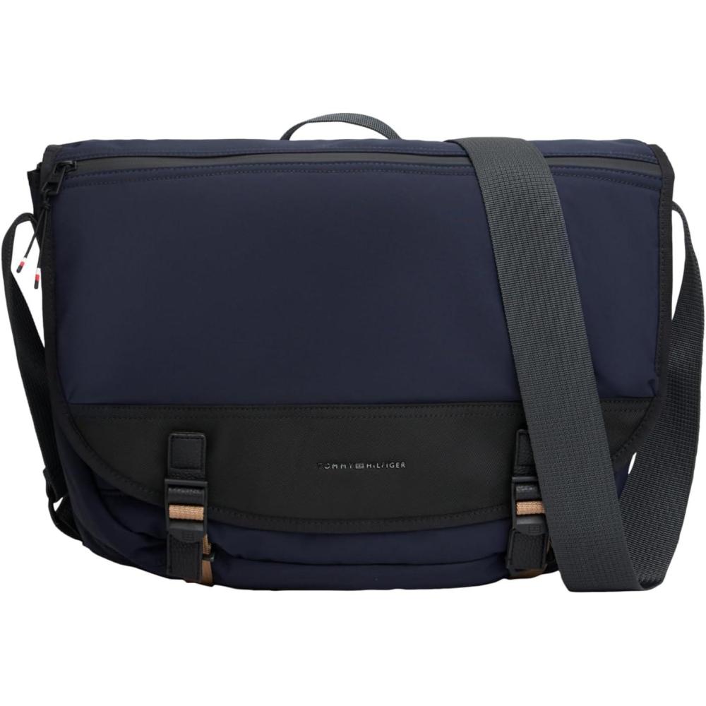 imageTommy Hilfiger mens Lightweight Messenger Laptop Bag With Buckle and Adjustable StrapSpace Blue