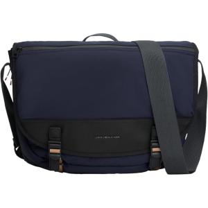 Tommy Hilfiger mens Lightweight Messenger Laptop Bag With Buckle and Adjustable Strap(Space Blue)