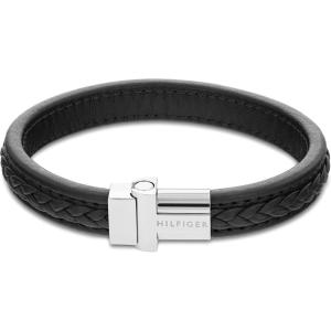 Tommy Hilfiger Jewelry Men’s Magnetic Braided Stainless Steel & Black Leather Bracelet Color: Black (Model: 2790375)