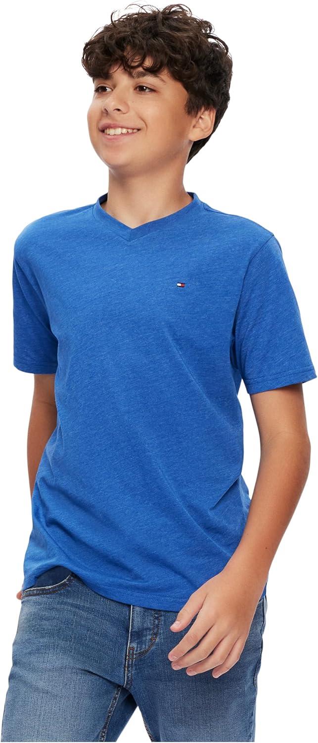 imageTommy Hilfiger Boys Short Sleeve Flag Solid VNeck TShirtBlue Jean