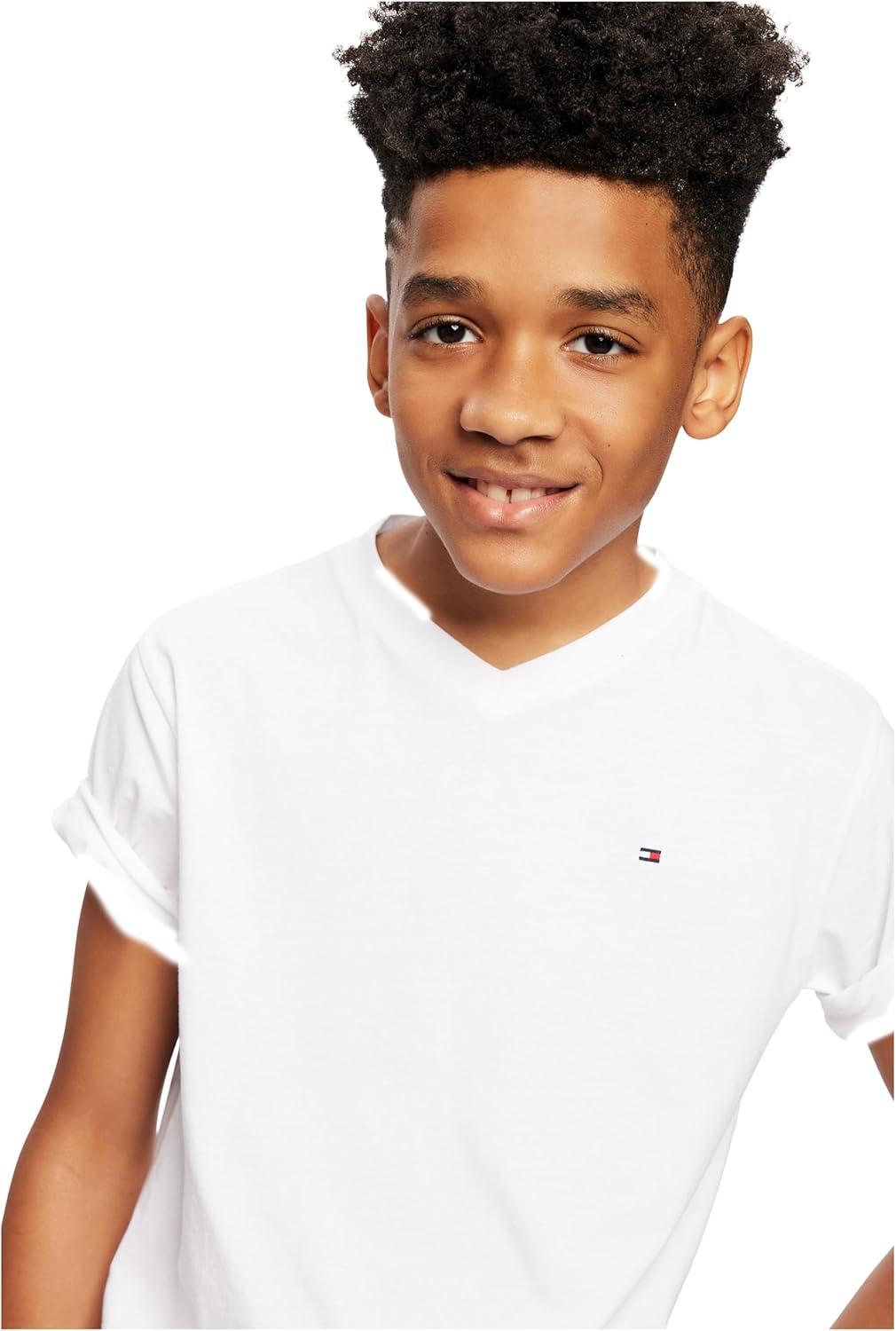 imageTommy Hilfiger Boys Short Sleeve Flag Solid VNeck TShirtWhite