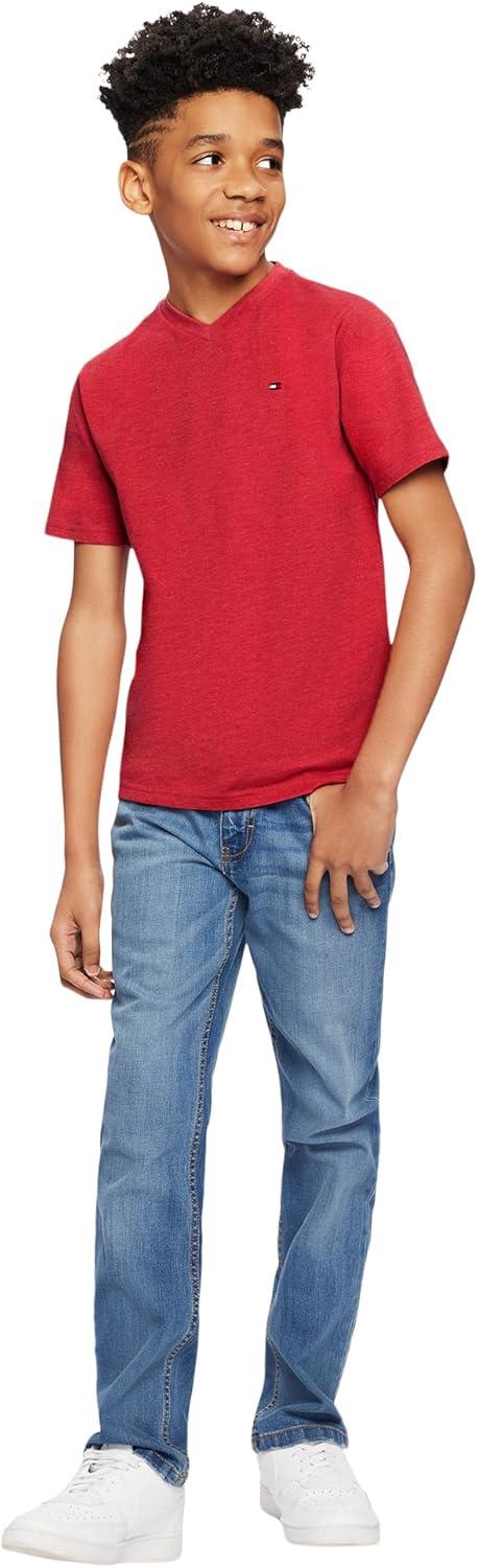 imageTommy Hilfiger Boys Short Sleeve Solid VNeck TShirt Soft Comfortable Relaxed FitBullseye