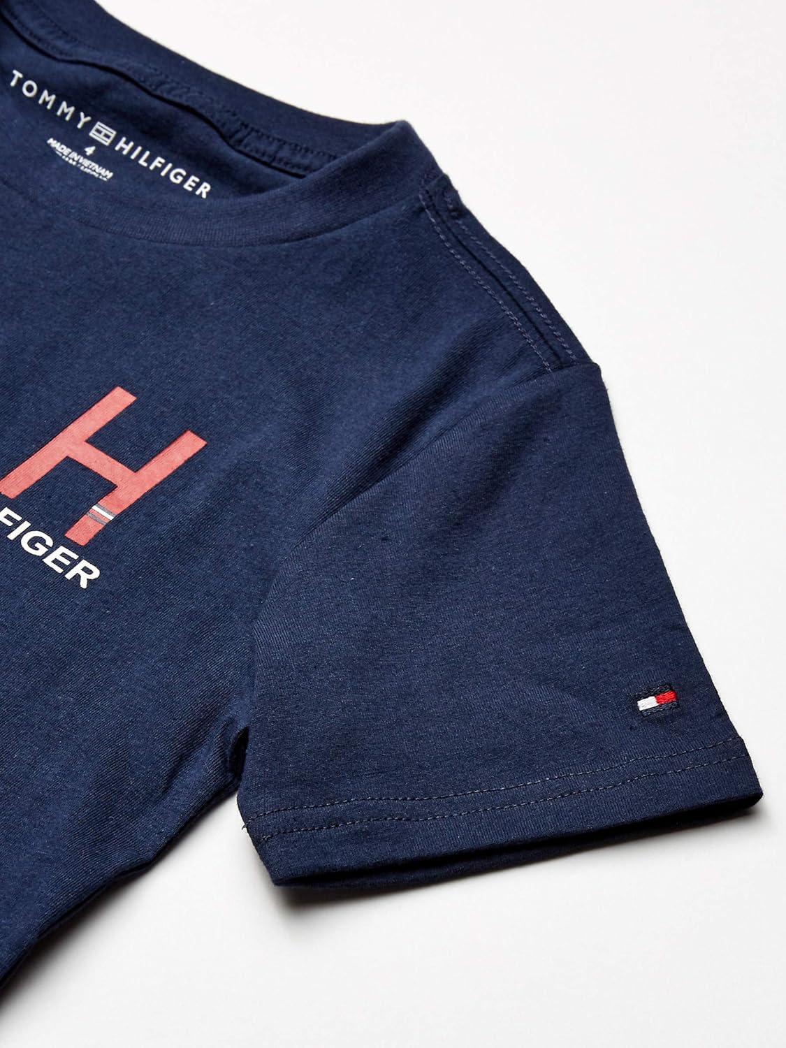 imageTommy Hilfiger Boys Short Sleeve Solid VNeck TShirt Soft Comfortable Relaxed FitClassic Navy Blazer