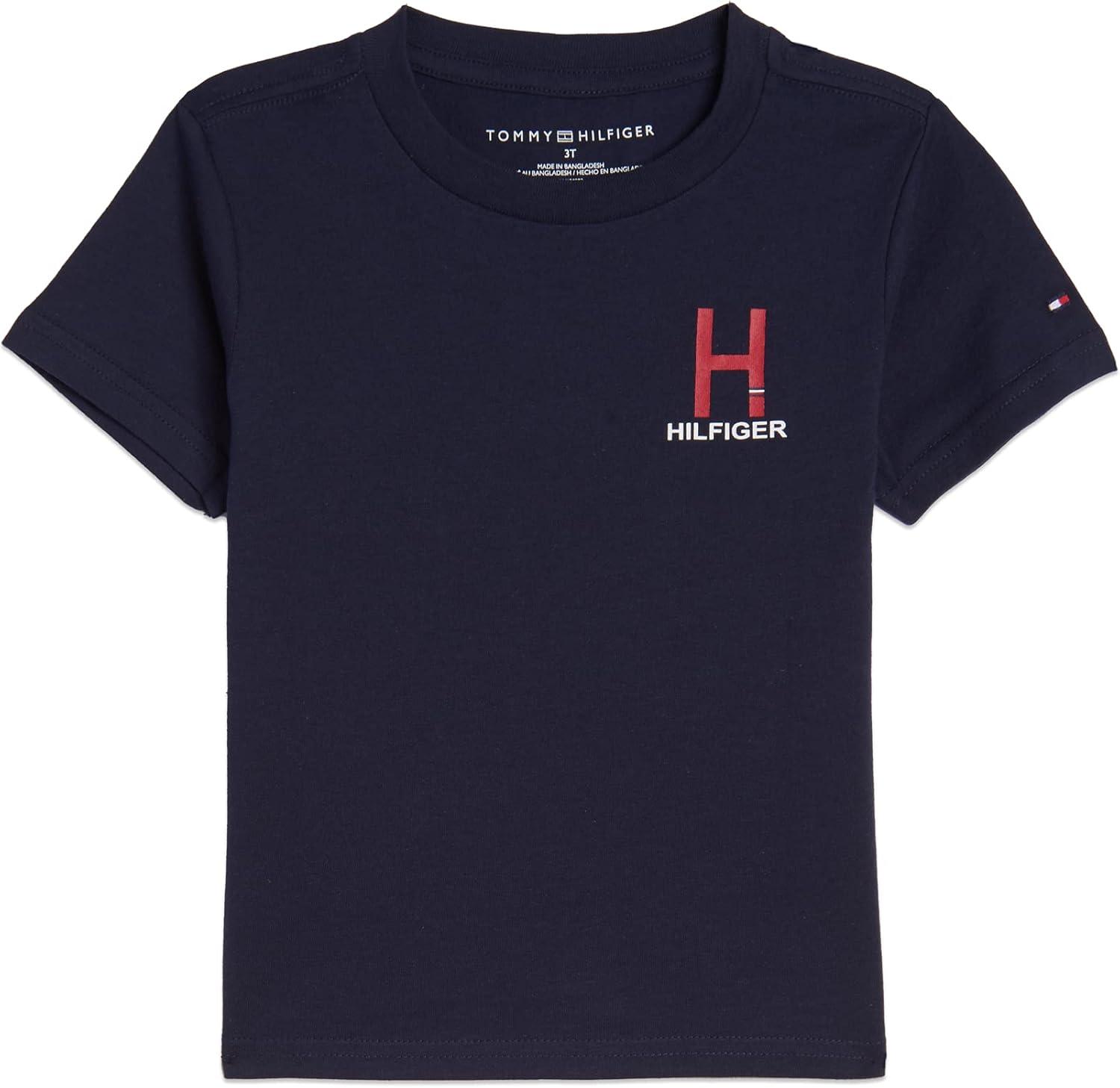 imageTommy Hilfiger Boys Short Sleeve Solid VNeck TShirt Soft Comfortable Relaxed FitClassic Navy Blazer