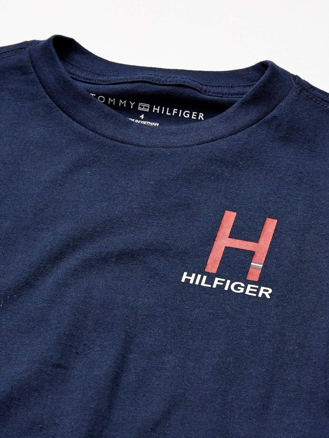 imageTommy Hilfiger Boys Short Sleeve Solid VNeck TShirt Soft Comfortable Relaxed FitClassic Navy Blazer