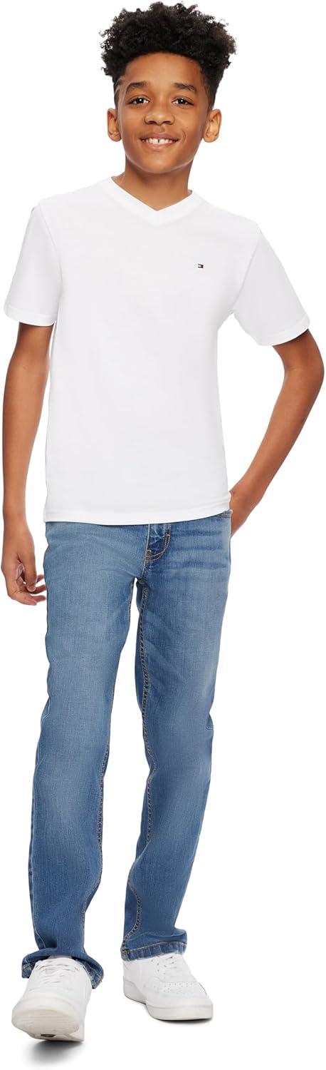 imageTommy Hilfiger Boys Short Sleeve Solid VNeck TShirt Soft Comfortable Relaxed FitWhite