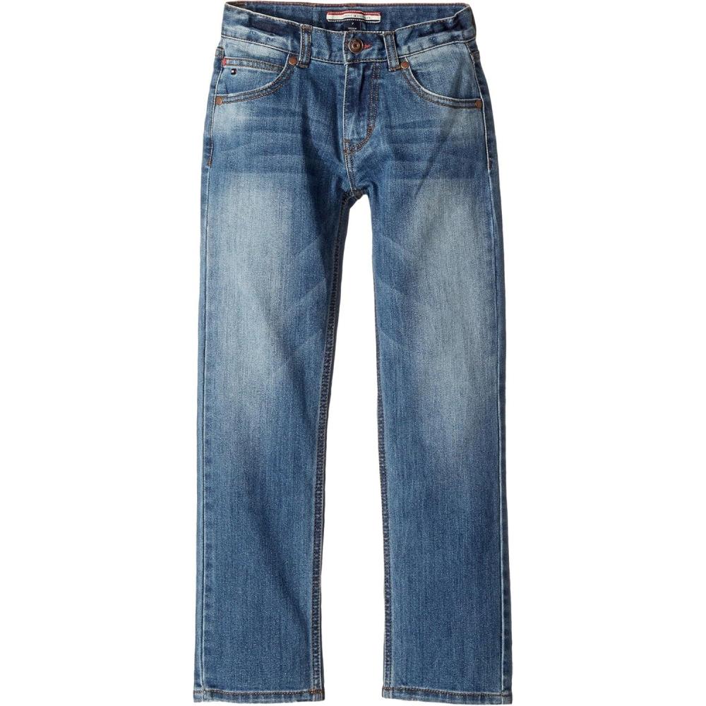 imageTommy Hilfiger Boys 5Pocket Stretch Slim Straight Leg Denim Jean Zipper Fly amp Button ClosureStone Blue