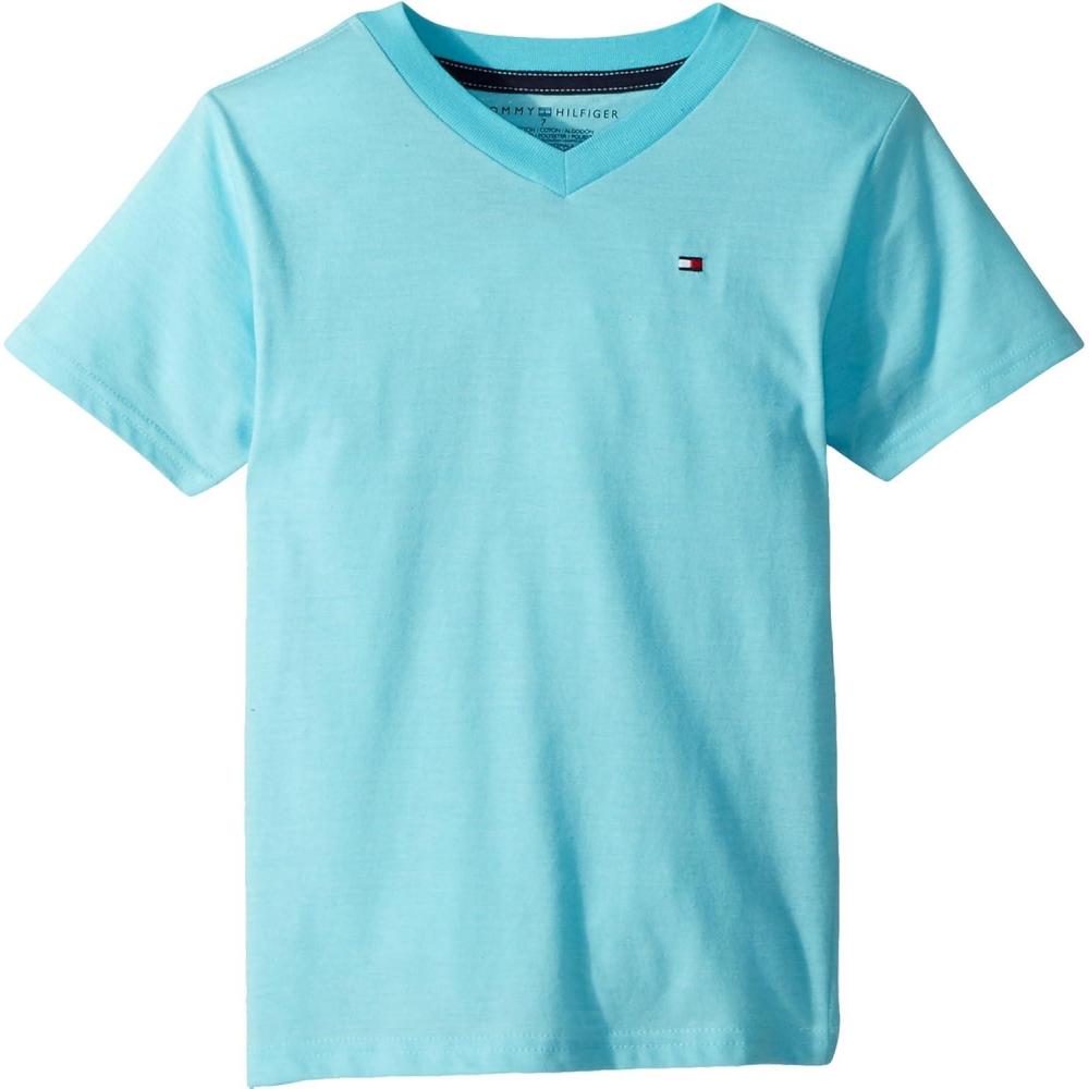 imageTommy Hilfiger Boys Short Sleeve Flag Solid VNeck TShirtBermuda Blue