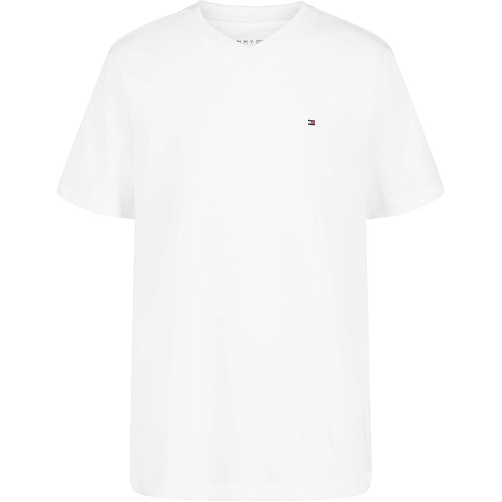 imageTommy Hilfiger Boys Short Sleeve Flag Solid VNeck TShirtBright White