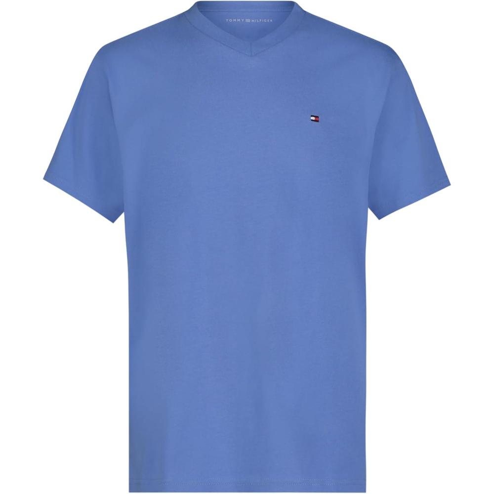 imageTommy Hilfiger Boys Short Sleeve Flag Solid VNeck TShirtSpring Blue