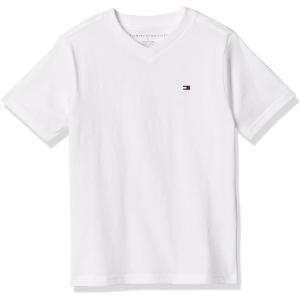 Tommy Hilfiger Boys’ Short Sleeve Flag Solid V-Neck T-Shirt(Classic Bright White)