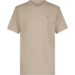 Tommy Hilfiger Boys’ Short Sleeve Solid V-Neck T-Shirt, Soft, Comfortable, Relaxed Fit(Sandalwood)