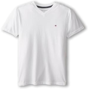 Tommy Hilfiger Boys’ Short Sleeve Solid V-Neck T-Shirt, Soft, Comfortable, Relaxed Fit(White)
