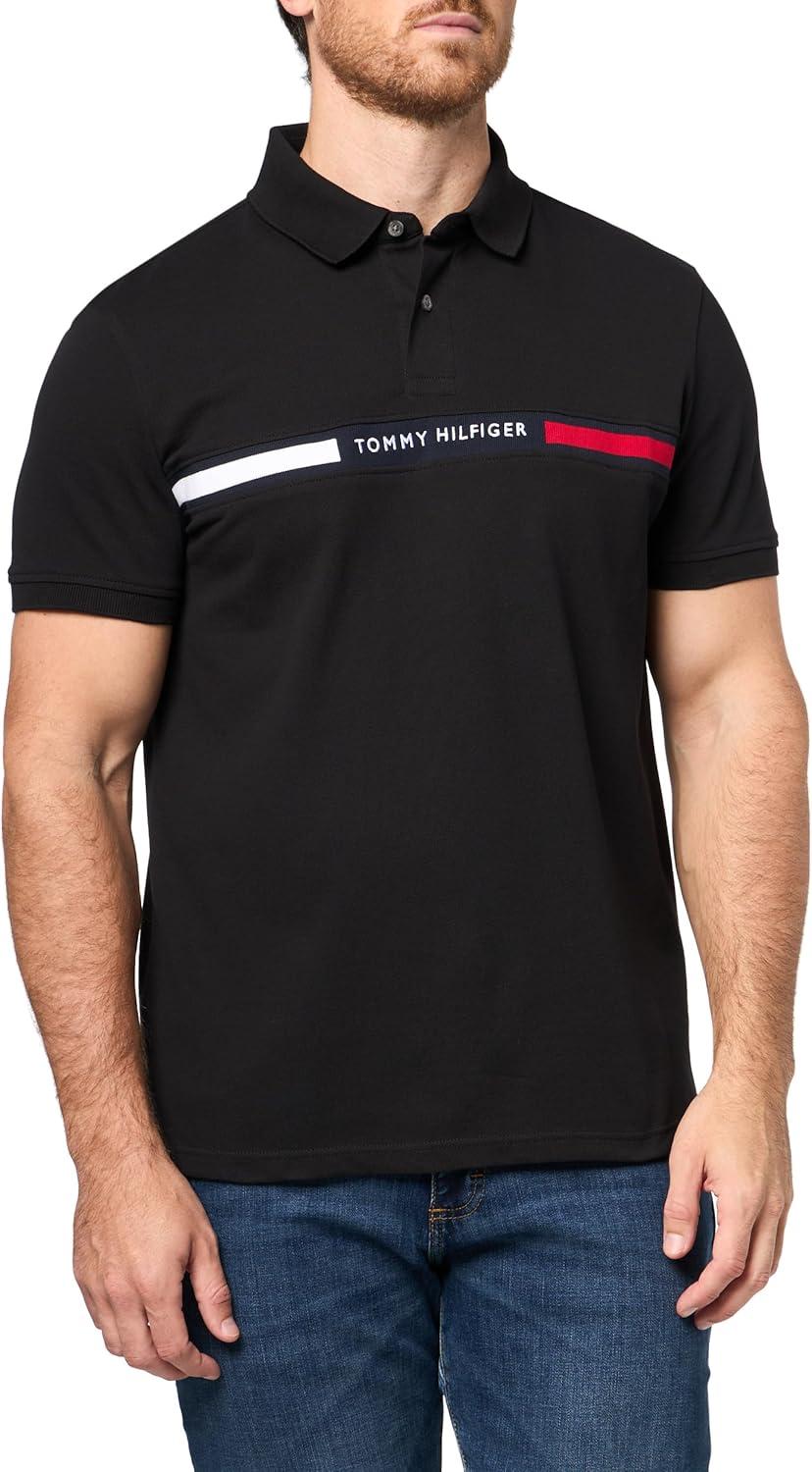 imageTommy Hilfiger Mens Short Sleeve Casual Polo Shirts in Regular Fit with Chest Logo DesignsBlack