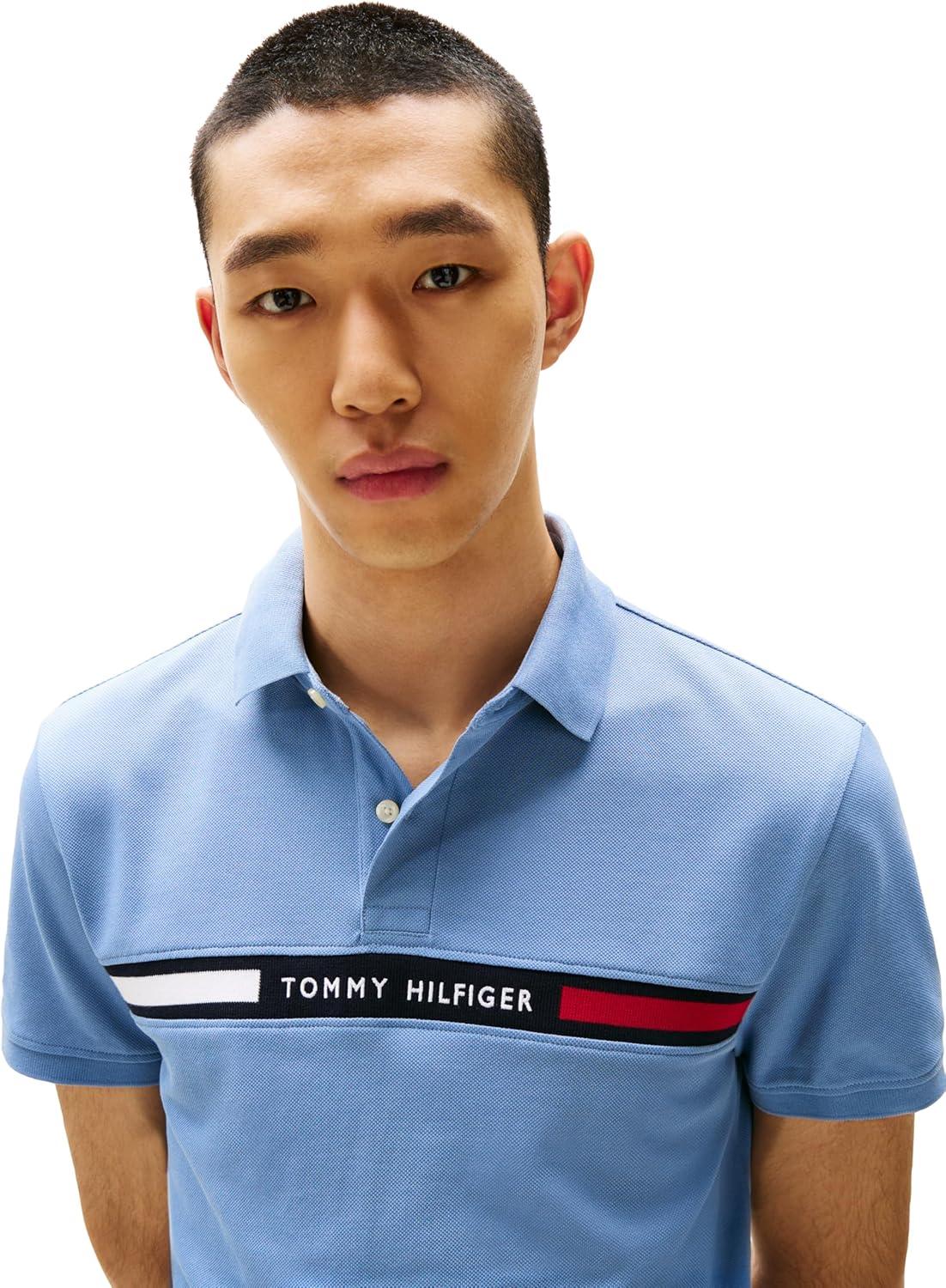 imageTommy Hilfiger Mens Short Sleeve Casual Polo Shirts in Regular Fit with Chest Logo DesignsBrisk Blue