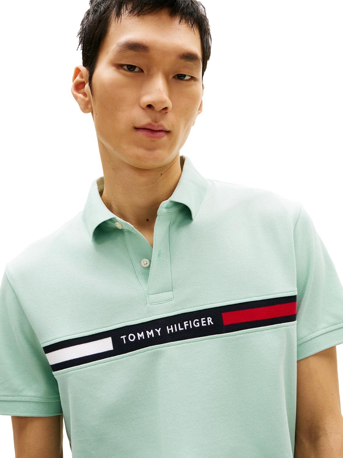 imageTommy Hilfiger Mens Short Sleeve Casual Polo Shirts in Regular Fit with Chest Logo DesignsCrushed Mint