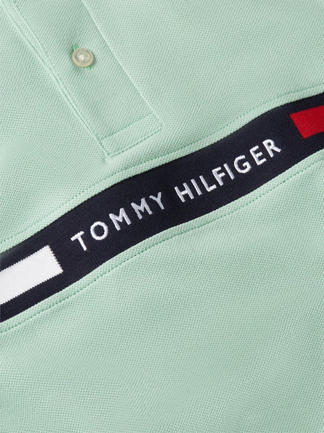 imageTommy Hilfiger Mens Short Sleeve Casual Polo Shirts in Regular Fit with Chest Logo DesignsCrushed Mint