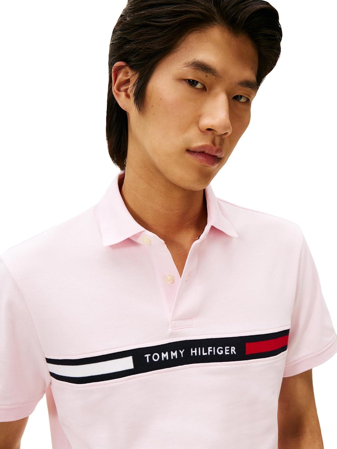 imageTommy Hilfiger Mens Short Sleeve Casual Polo Shirts in Regular Fit with Chest Logo DesignsLight Pink