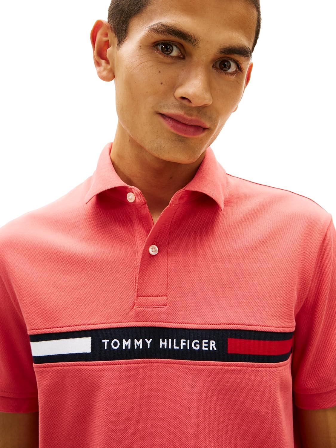 imageTommy Hilfiger Mens Short Sleeve Casual Polo Shirts in Regular Fit with Chest Logo DesignsVintage Red