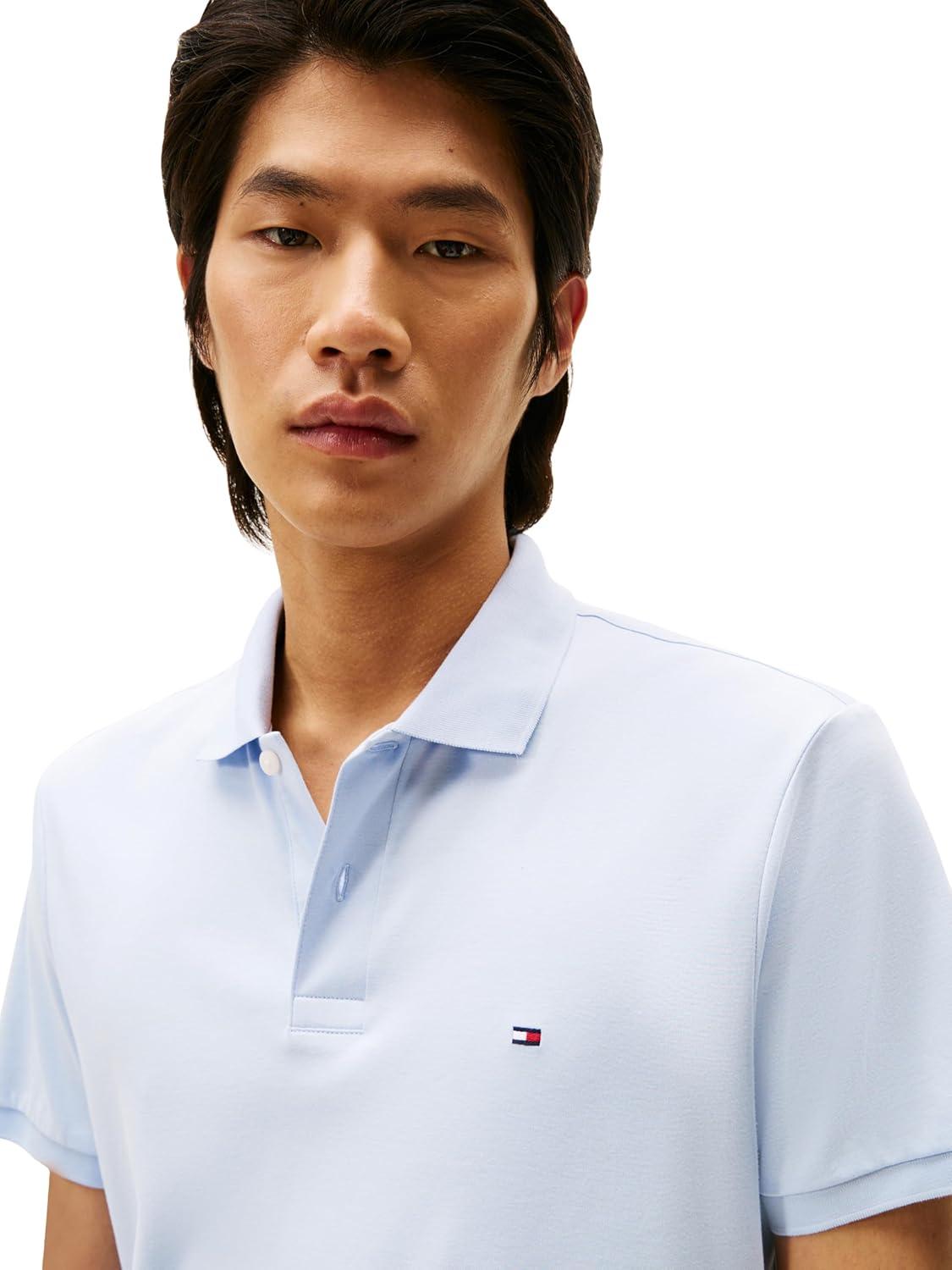 imageTommy Hilfiger Mens Short Sleeve Casual Polo Shirts in Regular Fit with Liquid CottonBreezy Blue