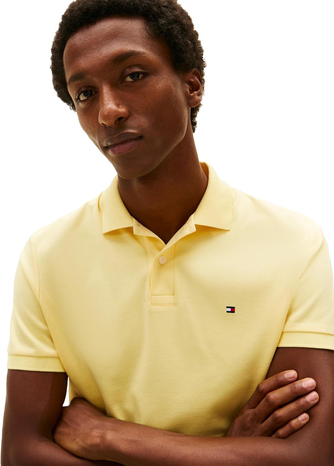 imageTommy Hilfiger Mens Short Sleeve Casual Polo Shirts in Regular Fit with Liquid CottonCitronella