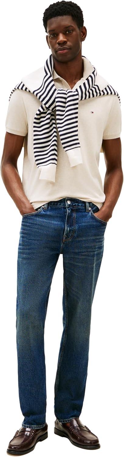 imageTommy Hilfiger Mens Short Sleeve Casual Polo Shirts in Regular Fit with Liquid CottonHeathered Oatmilk