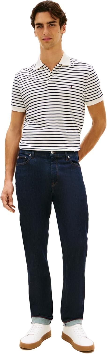 imageTommy Hilfiger Mens Short Sleeve Casual Polo Shirts in Regular Fit with Liquid CottonIvory Petal Carbon Navy