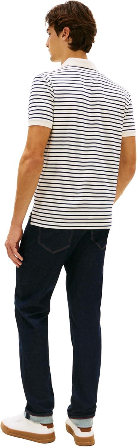 imageTommy Hilfiger Mens Short Sleeve Casual Polo Shirts in Regular Fit with Liquid CottonIvory Petal Carbon Navy