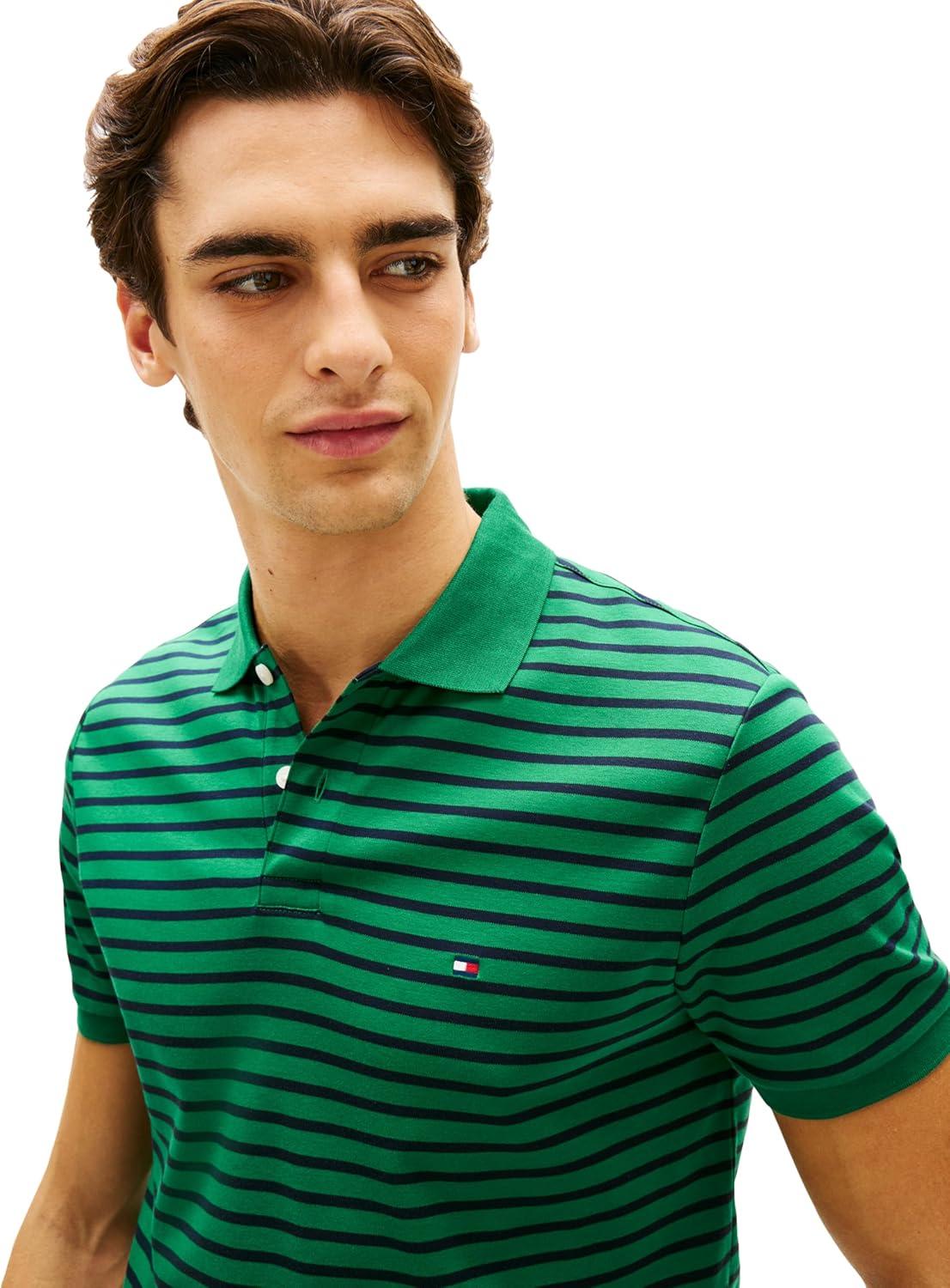 imageTommy Hilfiger Mens Short Sleeve Casual Polo Shirts in Regular Fit with Liquid CottonNouveau Green Desert Sky