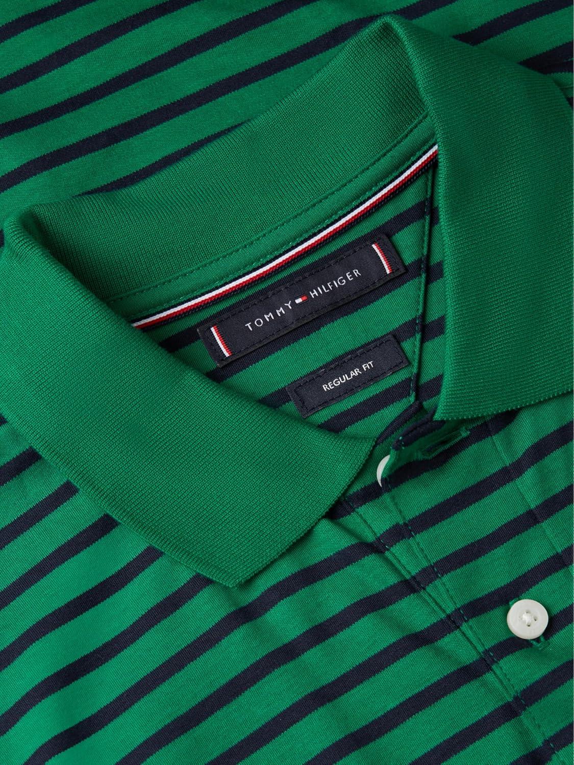 imageTommy Hilfiger Mens Short Sleeve Casual Polo Shirts in Regular Fit with Liquid CottonNouveau Green Desert Sky