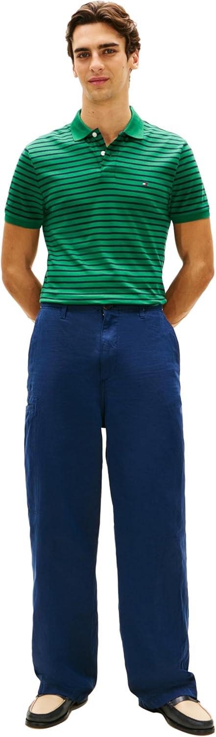 imageTommy Hilfiger Mens Short Sleeve Casual Polo Shirts in Regular Fit with Liquid CottonNouveau Green Desert Sky