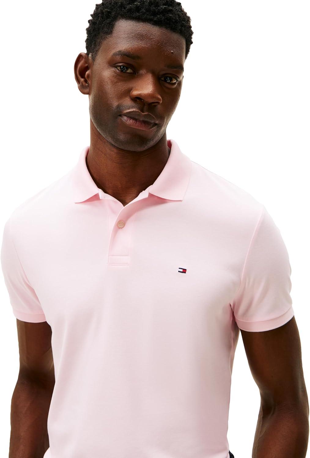imageTommy Hilfiger Mens Short Sleeve Casual Polo Shirts in Regular Fit with Liquid CottonPink Lily