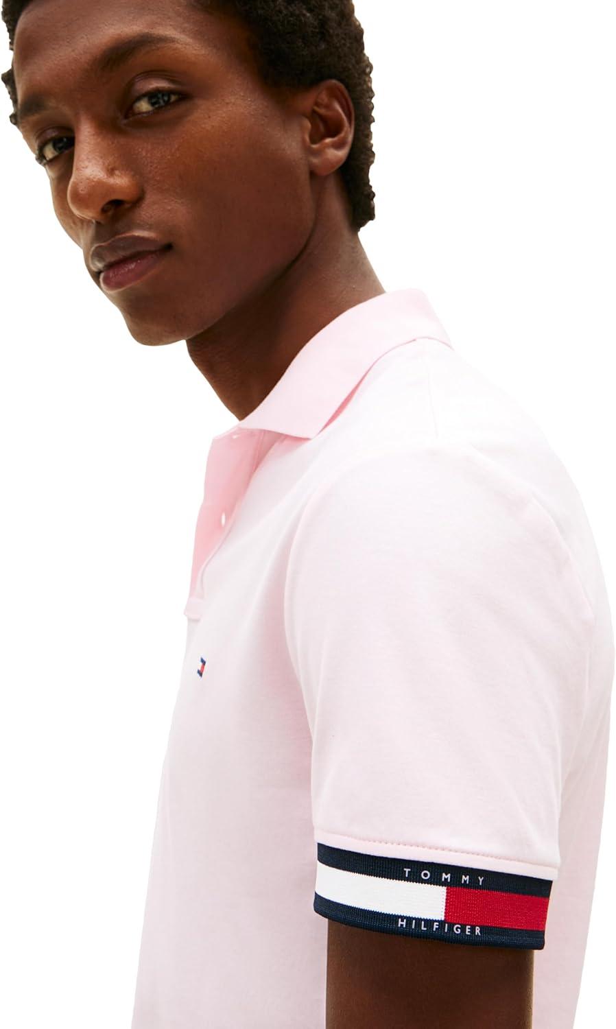 imageTommy Hilfiger Mens Short Sleeve Casual Polo Shirts in Regular Fit with Liquid CottonPink LilyRwb