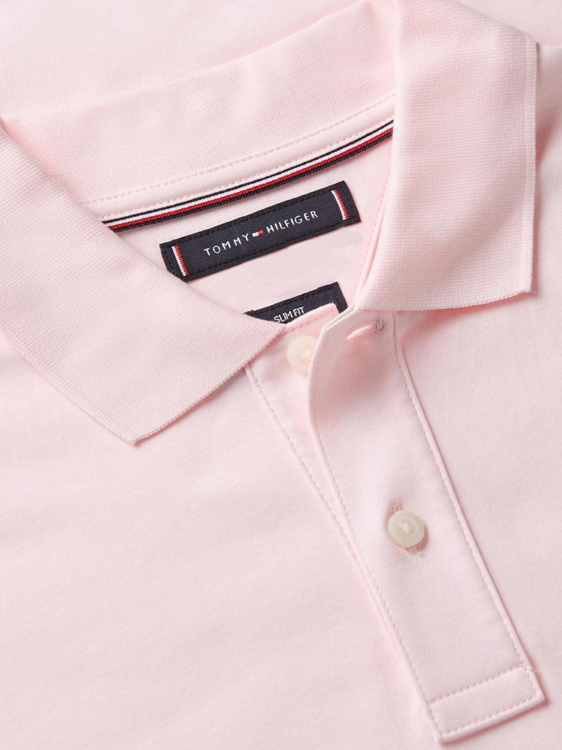 imageTommy Hilfiger Mens Short Sleeve Casual Polo Shirts in Regular Fit with Liquid CottonPink LilyRwb