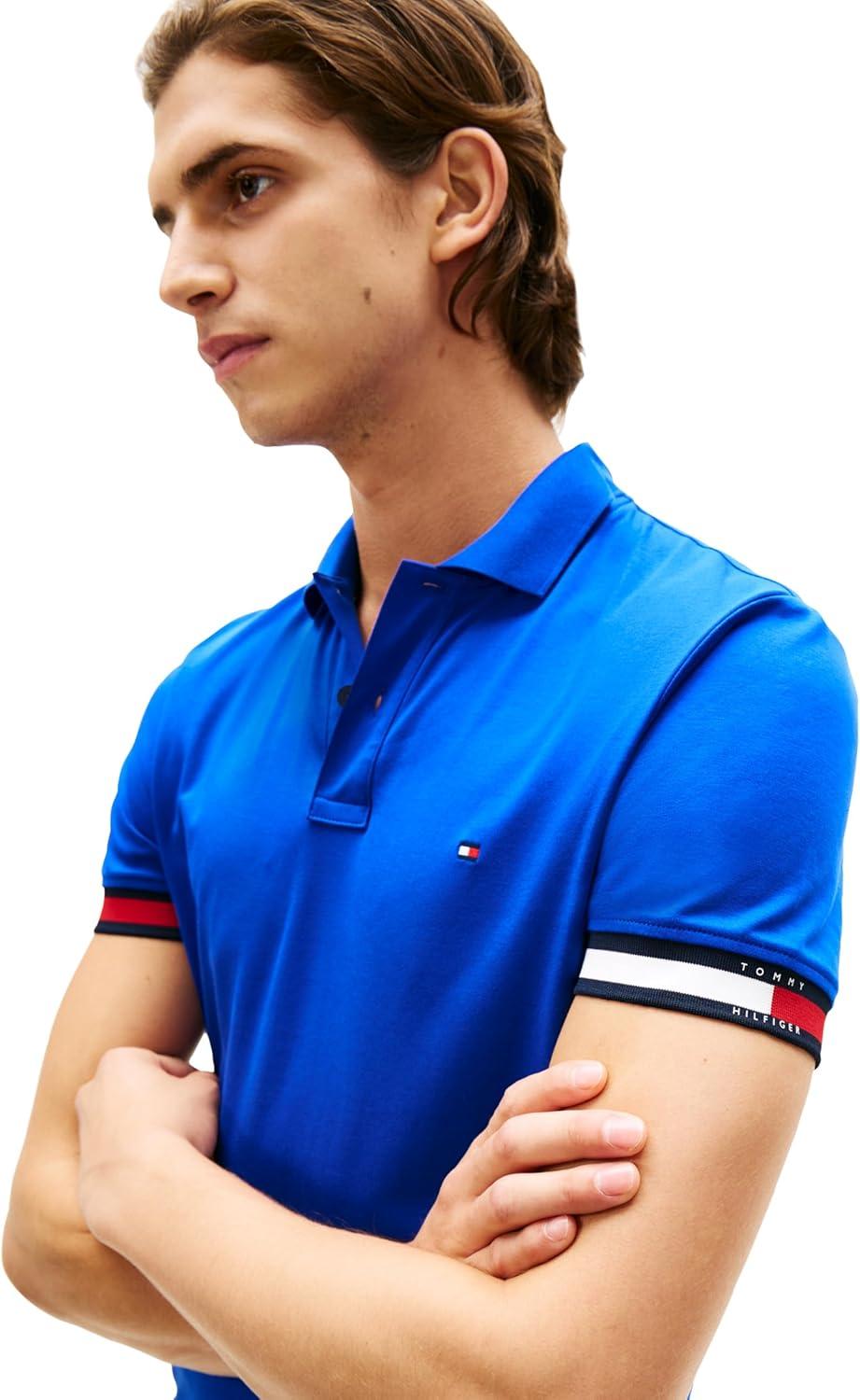 imageTommy Hilfiger Mens Short Sleeve Casual Polo Shirts in Regular Fit with Liquid CottonRegal BlueRwb