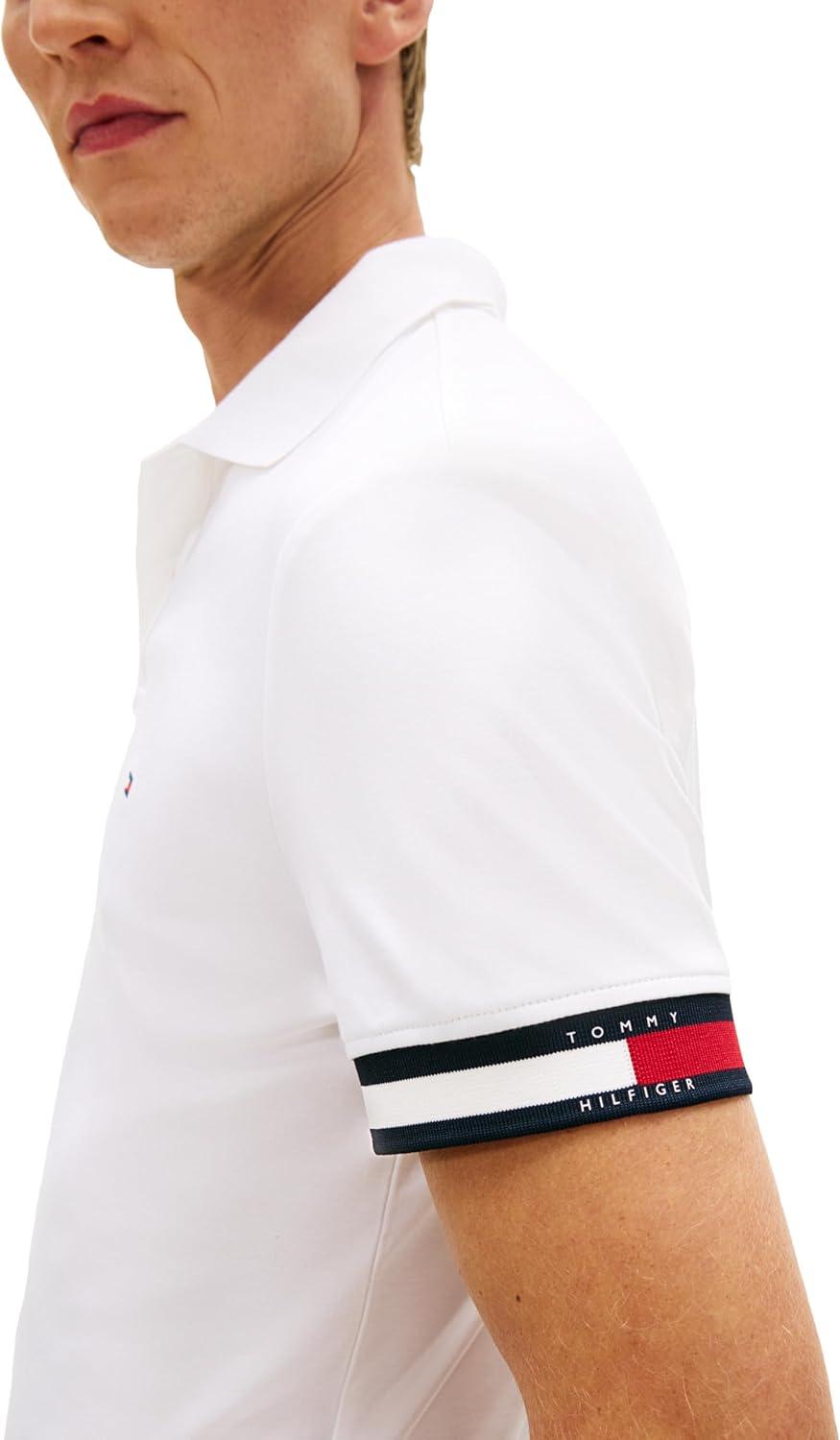 imageTommy Hilfiger Mens Short Sleeve Casual Polo Shirts in Regular Fit with Liquid CottonWhiteRwb